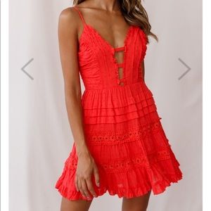 Selfie Leslie Deep V-Neckline Ruffle Dress Red
